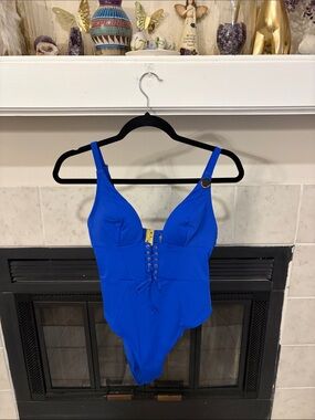 Catalina Electric Blue Lace-Up One-Piece Swimsuit with Gold buckle - Women